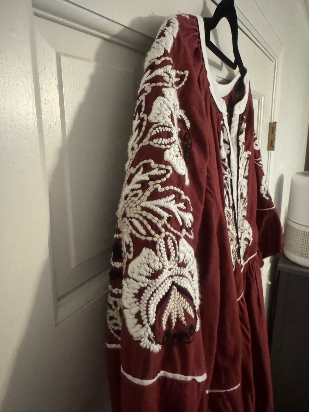 Anthropologie Burgundy Maxi Dress with White Embroidery - Picture 4 of 4